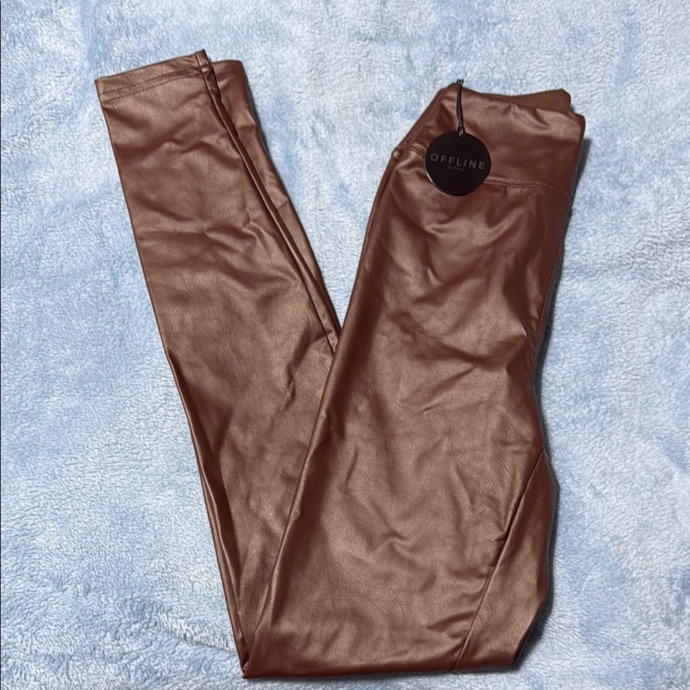 OFFLINE by Aerie Faux Leather Leggings in Rich Brown
